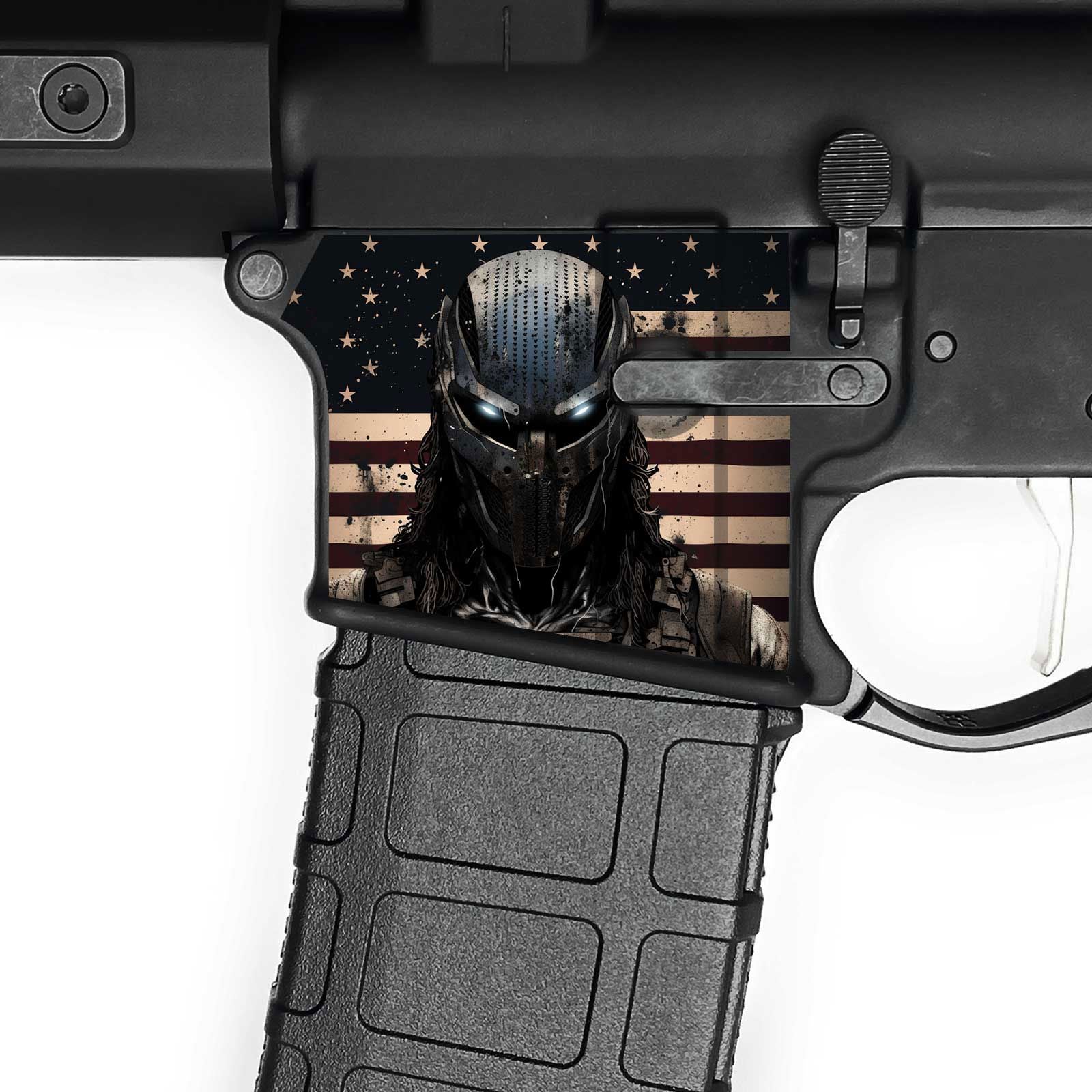 AR15 Magwell Skin - Skull US Flag - WrapMyGun Gun Skins & AR-15 M4 Mag Skins