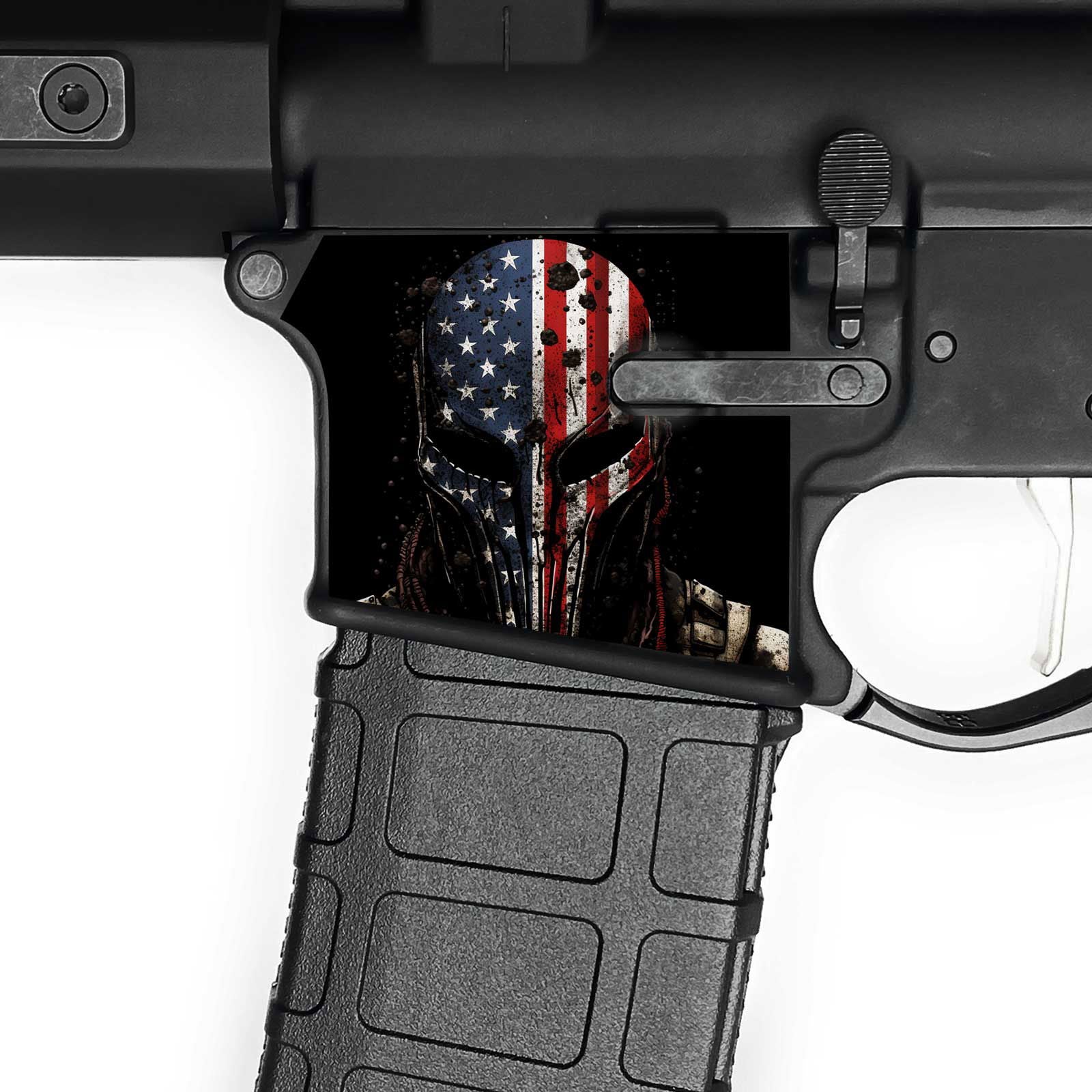 AR15 Magwell Skin - Skull US Flag - WrapMyGun Gun Skins & AR-15 M4 Mag Skins