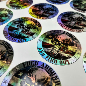 FAFO Skull Decal Holographic - Fuck Around and Find Out Color Decal - WrapMyGun Gun Skins & AR-15 M4 Mag Skins