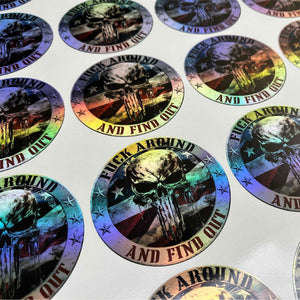FAFO Skull Decal Holographic - Fuck Around and Find Out Color Decal - WrapMyGun Gun Skins & AR-15 M4 Mag Skins