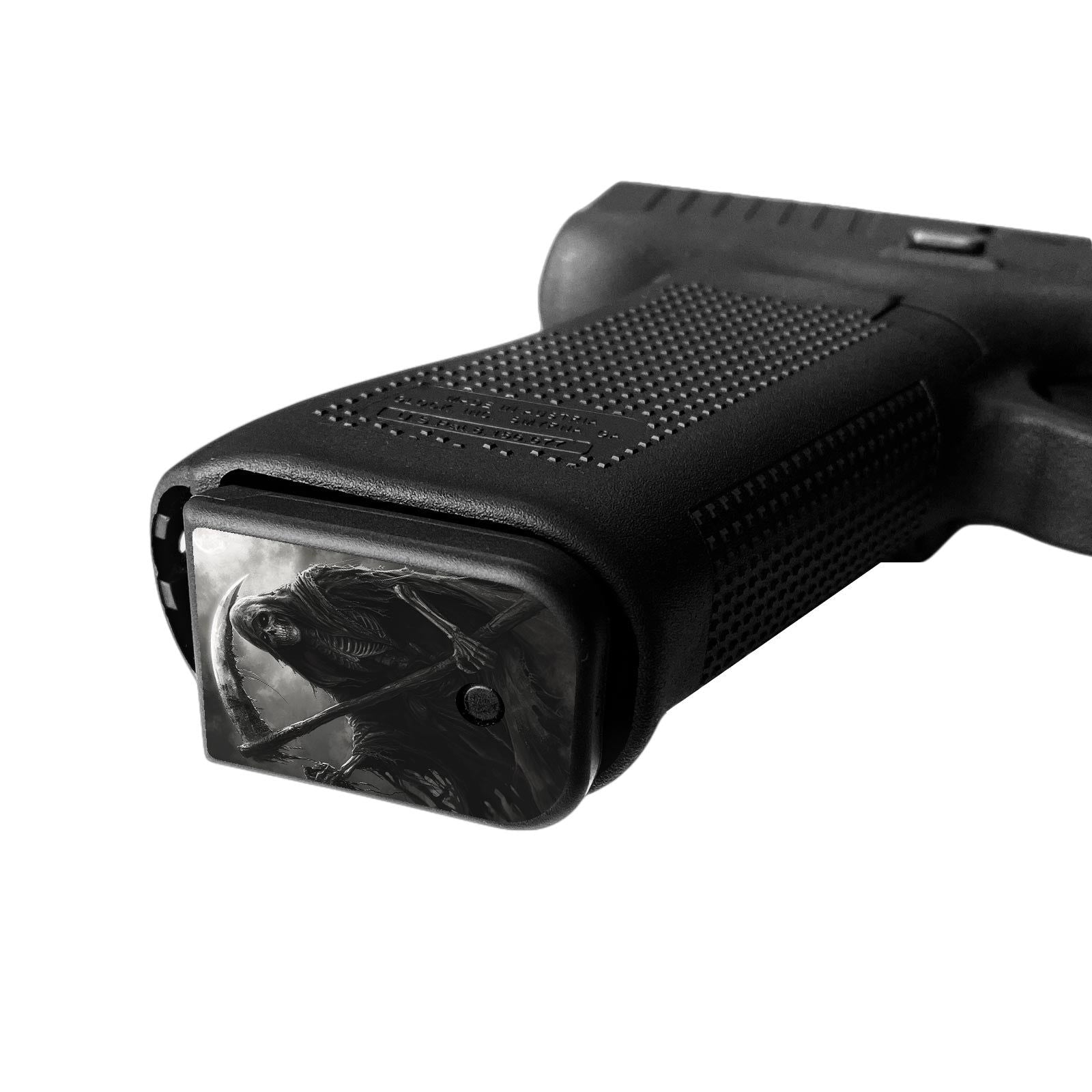 Pistol Mag Base Plates Vinyl Decals - Death - WrapMyGun Gun Skins & AR-15 M4 Mag Skins