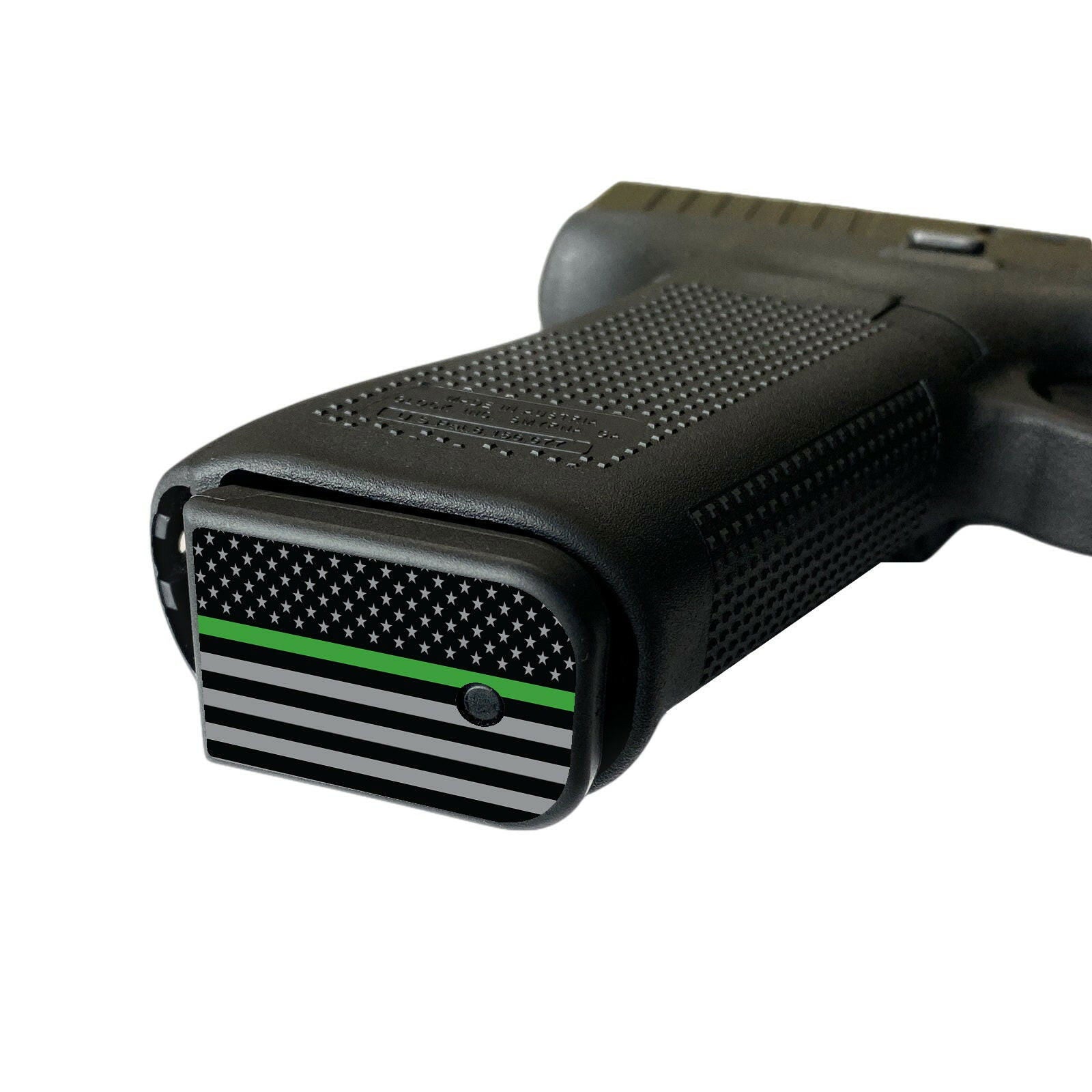 Vinyl Decals for Pistol Mag Base Plates - Green Line - WrapMyGun Gun Skins & AR-15 M4 Mag Skins