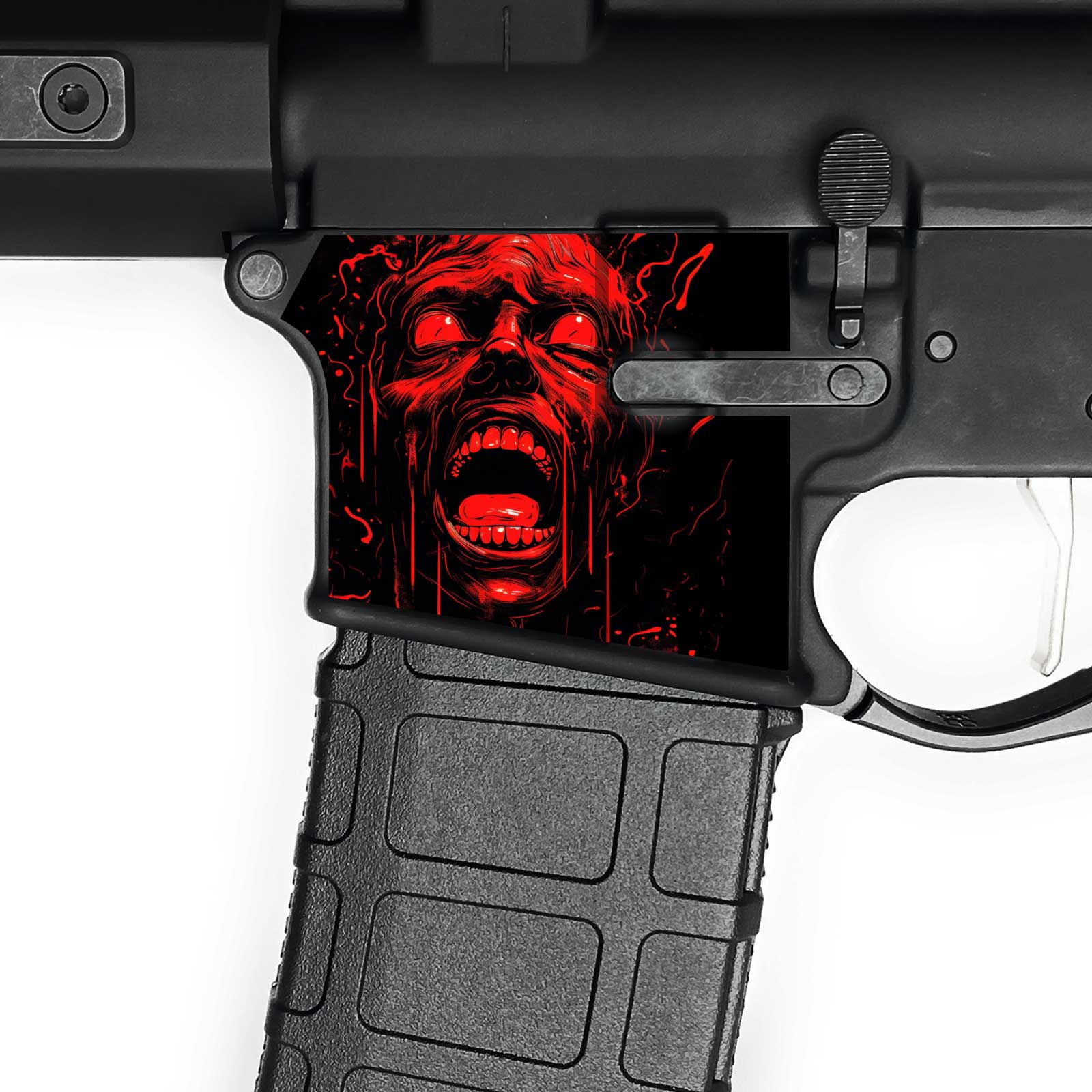 AR-15 Magwell Skin - Burning Face - WrapMyGun Gun Skins & AR-15 M4 Mag Skins