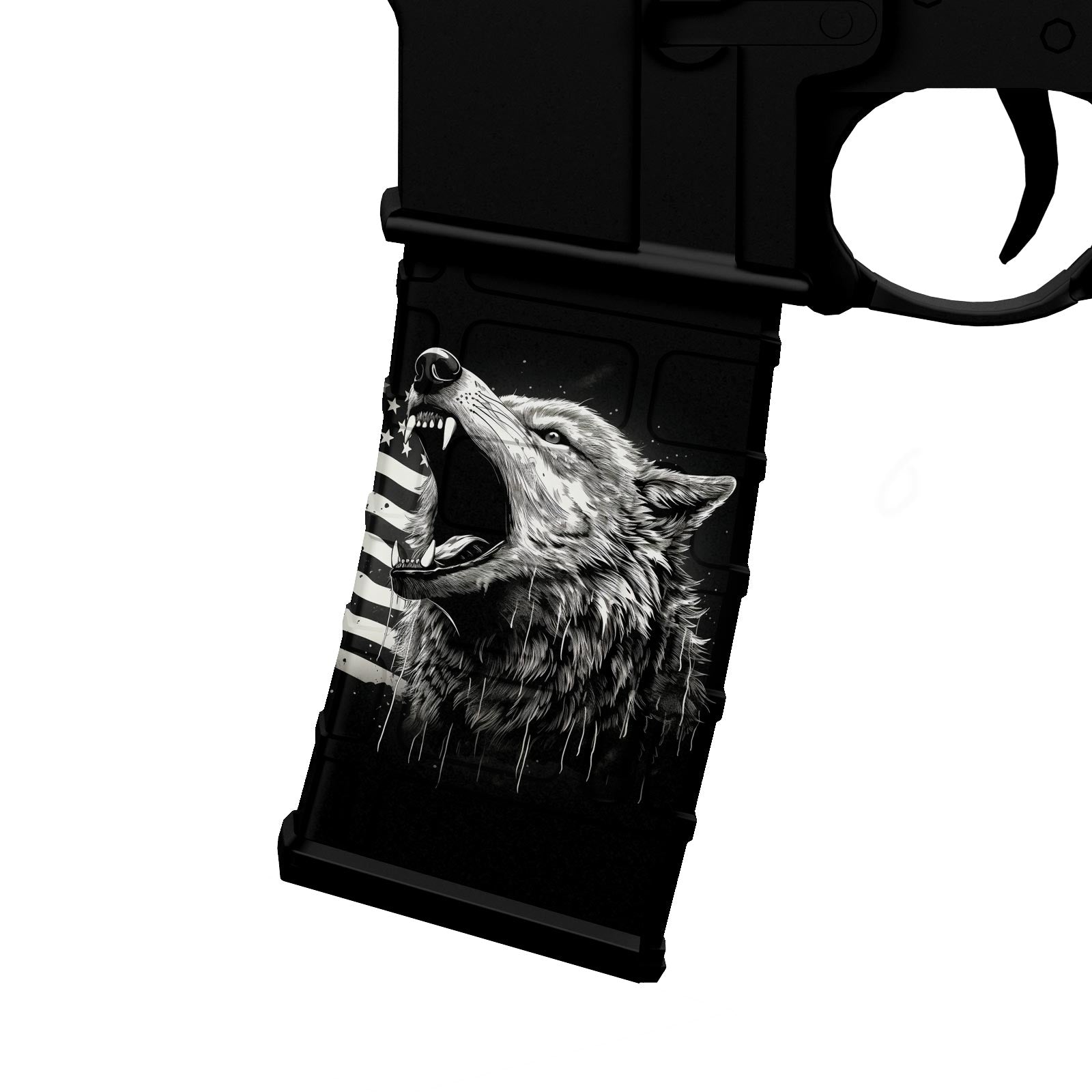 AR-15 Mag Skin - Wolf US Flag - WrapMyGun Gun Skins & AR-15 M4 Mag Skins
