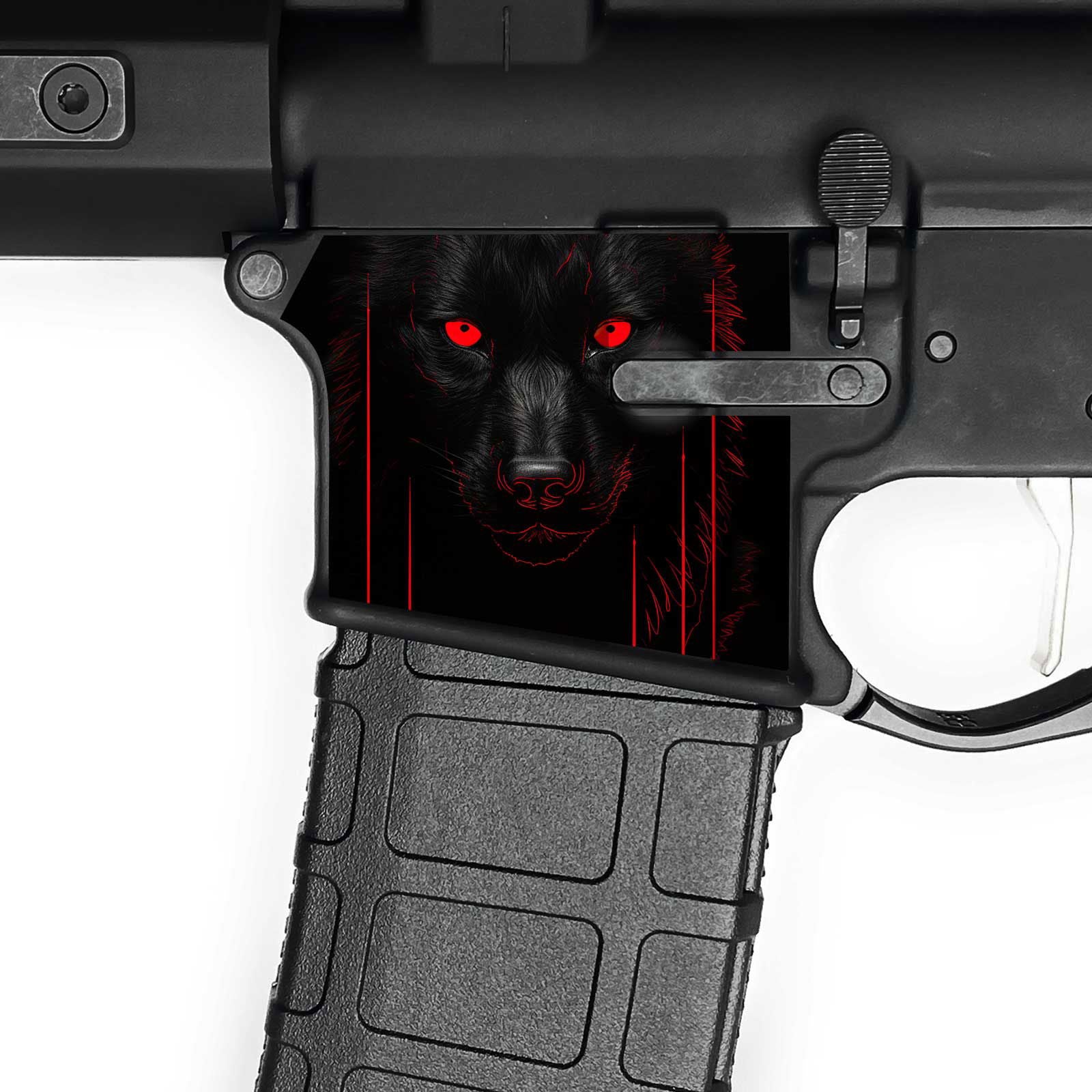 AR15 Magwell Skin - Black Wolf - WrapMyGun Gun Skins & AR-15 M4 Mag Skins