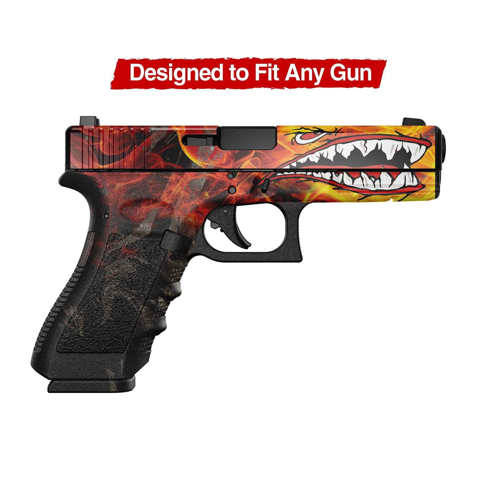 Universal Gun Skin - Premium Vinyl Pistol Wrap - Shark Fire - WrapMyGun Gun Skins & AR-15 M4 Mag Skins